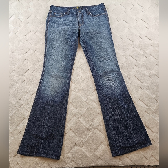 7 For All Mankind Denim - 7 For All Mankind A Pocket Boot Cut Jeans Womens 31 Dark Wash Whiskered Cowgirl